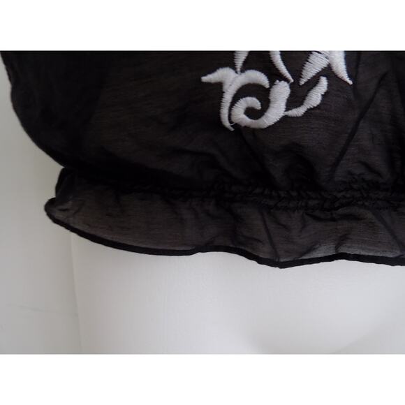 Cache embroidered blouse black shirt short sleeve silk blend size Medium - Picture 7 of 9
